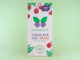 Ciocolata alba cu zmeura fara zahar SWEETERIA (100 g)