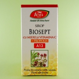 Sirop Biosept cu miere de albine, propolis și vitamina C  FARES (100 ml)